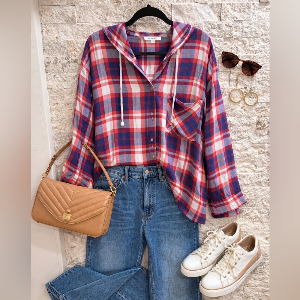 My style Women’s Red & Blue Plaid Button-Up Shirt size‎ 3X